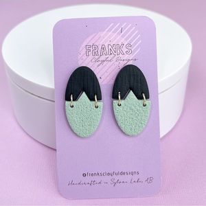 Black and Green Handmade Polymer Clay Dangle Earrings